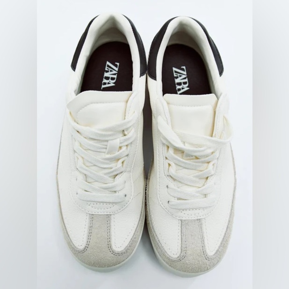Zara | Cream Soft Lace-Up Sneakers